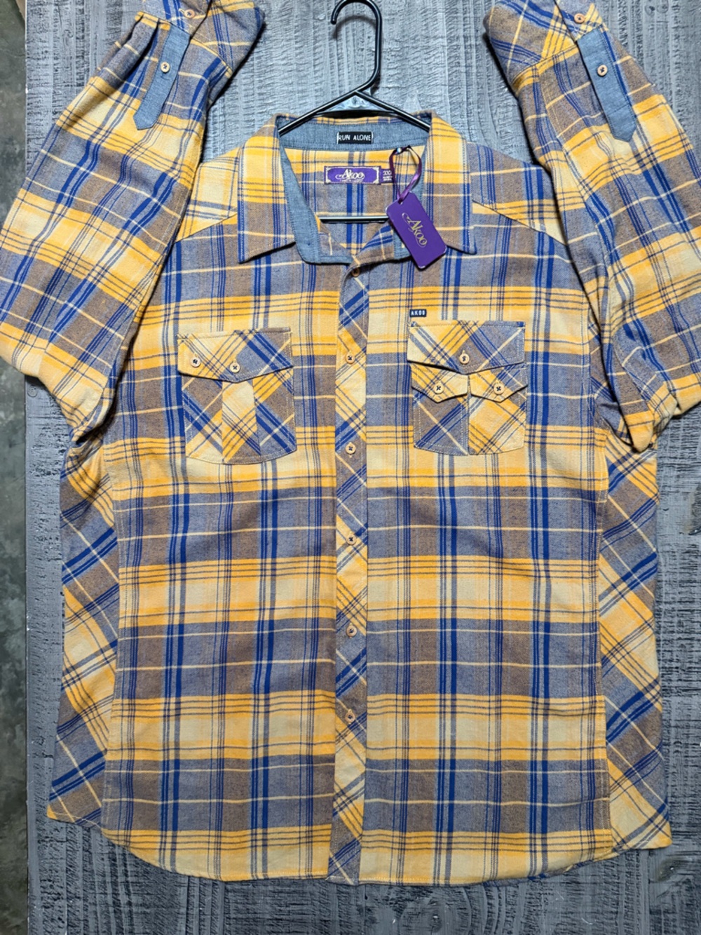 Akoo Yellow and Blurple Plaid Button-Down Long Sleeve Shirt 3XL